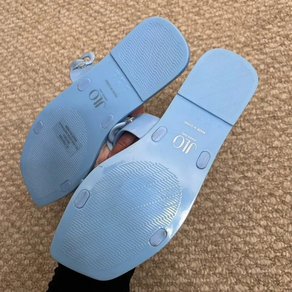 JLO Jennifer Lopez jelly blue chain  slip on flat sandals size 8 - Picture 4 of 6